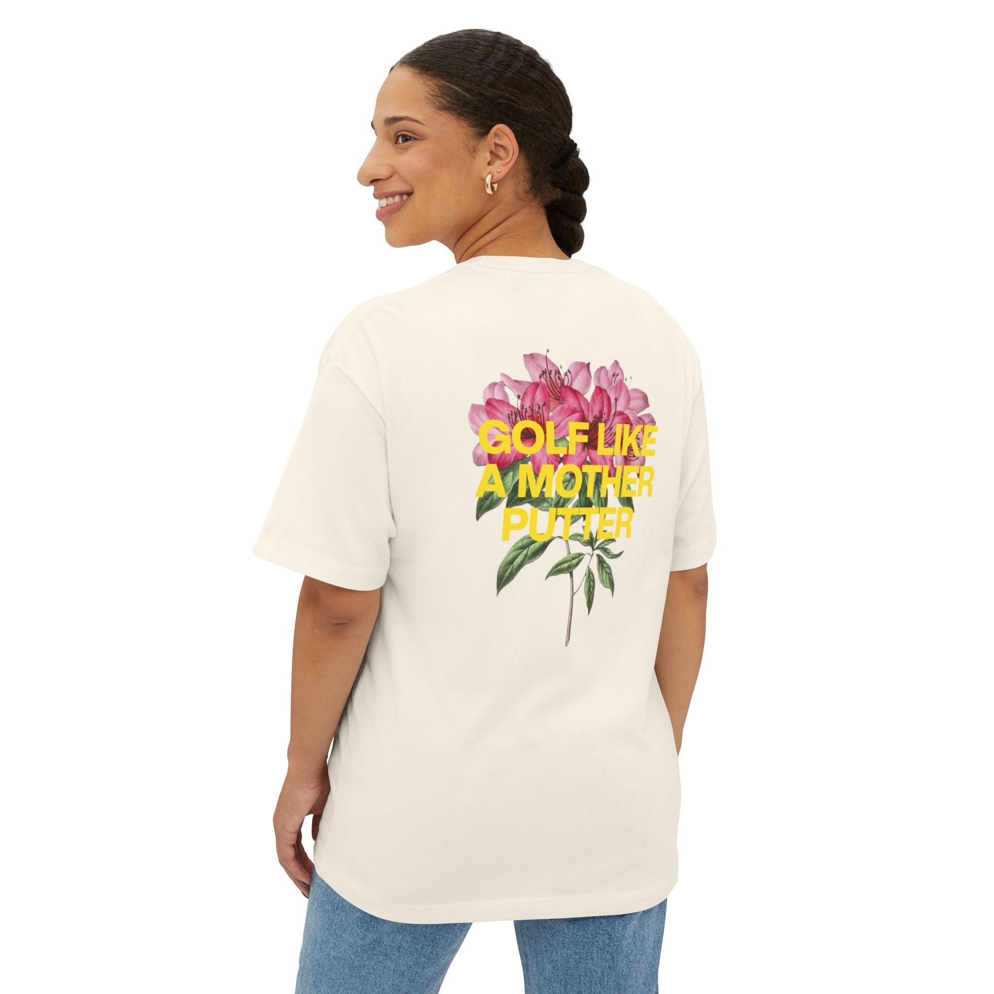 Golf Like a Mother Boxy Tee — Floral Graphic Oversized T‑Shirt
